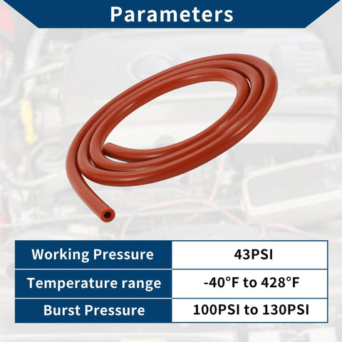 Red Silicone Vacuum Hose For Automotive High Temperature Vacuum Line 3.3 Ft Long 6mm ID 3mm Wall Thickness Heavy Duty Tubing Cars Trucks Marine Flexible Heat Resistant Universal Fit Easy Install