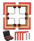 Corner Clamps For Woodworking 90 Degree Right Angle Positioning, 4 Pack Aluminum Alloy Squares Clamp Set in use with wooden frame
