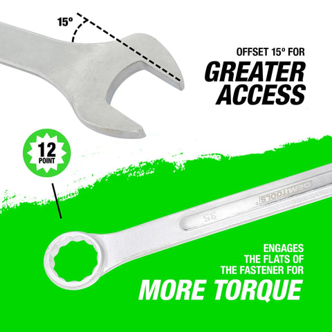 35mm Jumbo Combination Wrench Chrome Plated With Raised Panel Design, offset handle for greater access and more torque