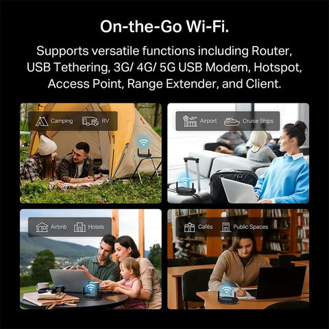 Roam 7 BE3600 Portable Travel Router With WiFi 7 Private Network From Public Hotspots use in camping, airports, hotels, cafes.