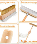 37 Inch Wood Handle Pizza Oven Brush With Scraper, Grime Bustin Outdoor Cleaning Tool With Brass Bristles And Steel Scraper