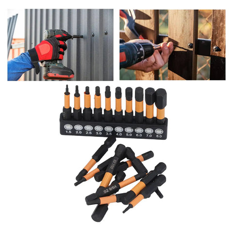 Premium 20 Piece Hex Bit Set With Magnetic Alloy Steel Screwdriver Bits For Furniture Assembly And Automotive Maintenance Featuring 1/4 Inch Hex Shank Metric And Imperial Drill Kit That Is Totally Awesome. 10-piece metric hex bits