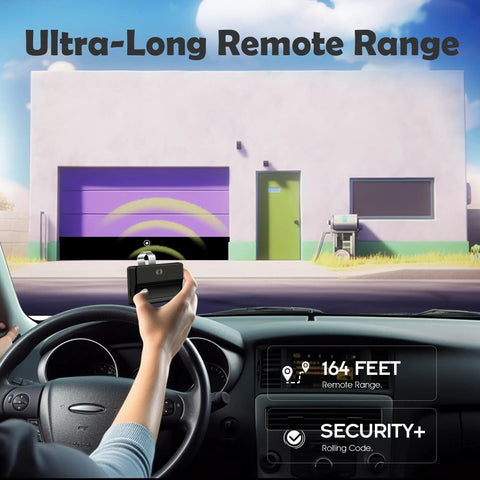 Person using 2 Pack Remote For LiftMaster 371LM And Chamberlain 950CD Garage Door Opener with Purple Learn Button.