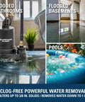 Heavy-Duty 1/2 HP Submersible Utility Pump Delivers Up To 3300 GPH, thermoplastic body in action removing water from flooded areas