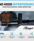 Top Tier Ham Antenna Ditch Bracket Extension Mount secured on a vehicle hood with orange light, 3/4 inch hole size.