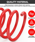 Close-up of a coiled red silicone vacuum hose from the Red Silicone Vacuum Hose Kit 6 Piece Multi Size Tubing Set With One Eighth Inch To Three Eighths Inch For Auto Engine Air And Water Applications Durable Heat Resistant Flexible Rubber Hoses.