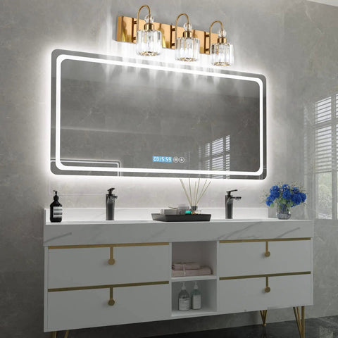 Brass Gold 3 Light Vanity Light With Crystal Accents For Bathroom Over Mirror Modern Style E26 Base Compatible Long 23.6 Inch