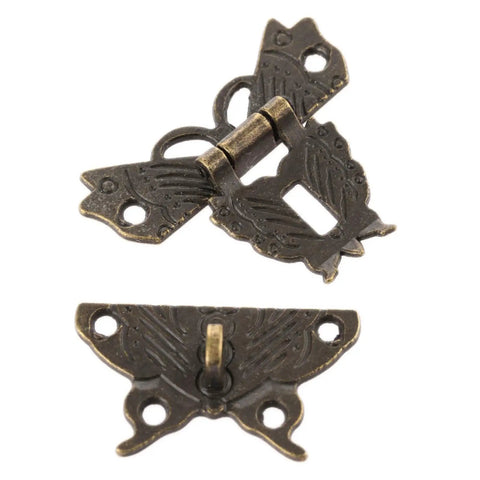 Old School Antique Butterfly Box Hasp Lock with Screws 50x43mm vintage jewelry box latch iron construction classic decor hardware