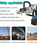 Heavy Duty Cordless Rebar Threader Machine With Brushless Motor Electric Steel Bar Cutter And Socket Wrench For Construction Fast Threading Tool in use for large-scale projects.