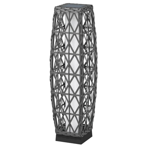 Outdoor Solar Powered Wicker Floor Lamp for Patio and Garden, Weather Resistant Deck Light in Silver Gray, Auto On at Dusk and Off at Sunrise, 8 to 10 Hours Run Time, No Wiring Needed, Easy Setup, Cozy Backyard Ambience