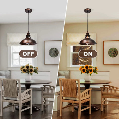 Industrial Barn Pendant Light Farmhouse Hanging Fixture 10.6 Inch Vintage Ceiling Lamp in kitchen with sunflowers display