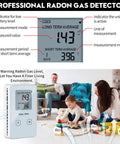 Portable Radon Detector And Home Radon Monitor Long And Short Term Radon Test Kit Rechargeable Battery Powered Meter For Quick Readings Safe Living Easy Setup Real Time Monitoring display showing radon levels