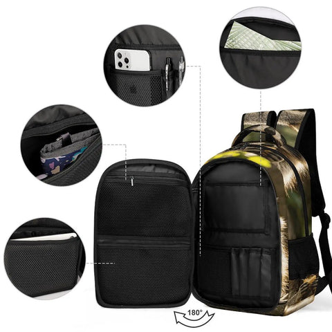 Rock Snack Raccoon Print Backpack with open compartments, breathable fabric and smooth zipper, unisex large capacity daypack