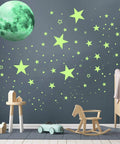 1086 Piece Glow In The Dark Stars And Moon Wall Decals Set for Ceiling and Walls Solar System Galaxy Kids Bedroom Green Decor