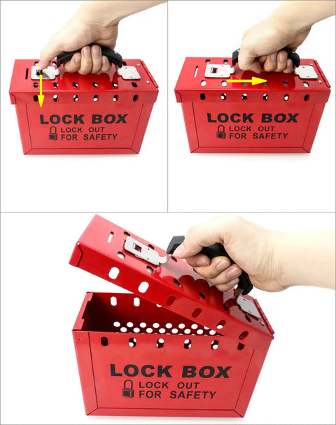 Red Portable Group Lock Box With 12 Padlock Capacity For Lockout Tagout Safety, Easy Share For Teams, Heavy Duty Steel Build With Ergonomic Handle, Durable Construction, 2 Pack