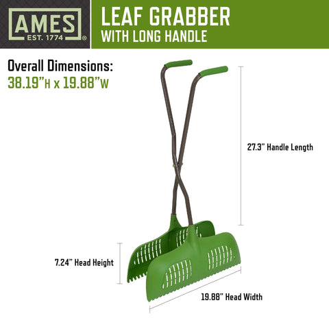 Leaf Grabber Rake With Long Handle And Cushioned Grip For Leaves Lawn Clippings Twigs And Yard Waste, Dual Wide Curved Poly Blades With Serrated Edges For Easy Grabbing Of Debris, Heavy Duty Steel Handle, Angled Comfort Grips, Easy Assembly