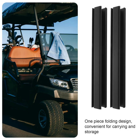 2 Pack Golf Cart Windshield Clips And Edge Trim Strip Set For Quick No Tools Needed Installation beside a golf cart