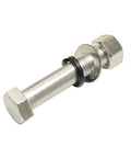 Heavy Duty Six Inch V Groove Gate Roller With Double Ball Bearings For Smooth Gliding Operation Built Tough As Nails Five Thousand Pound Load Capacity Corrosion Resistant Steel Hardware Set close-up of bolt and nut