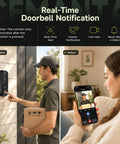 5 In 1 Smart Lock With Built In Camera And Doorbell, Keyless Entry Deadbolt, Wifi Enabled Electronic Lock For Home, Fingerprint Passcode Card Remote App Control, Rock Solid No Stress Security For Daily Grind with man using doorbell.