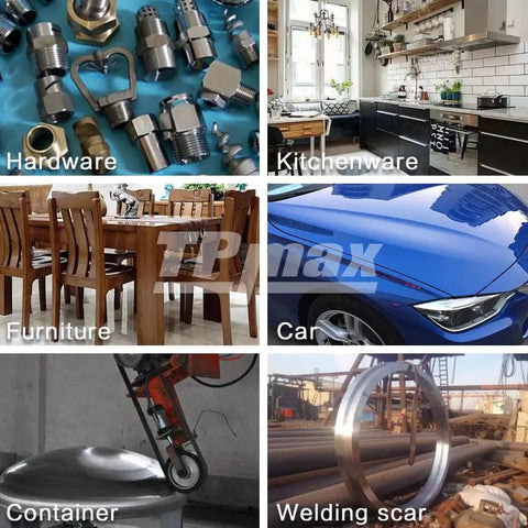Collage of various items including hardware, kitchenware, furniture, a car, a container, and a welding scar.
