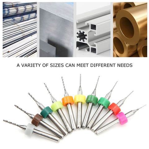 10Pcs Micro Twist Drill Bit Set For Pro Grade Gas Orifices And Mini Vises Tungsten Steel Cobalt Spiral Bits displayed in a row