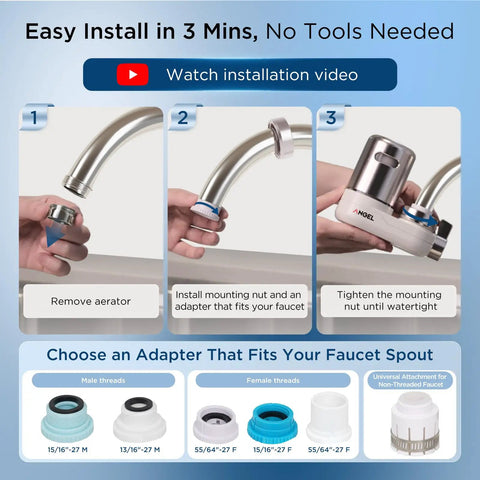 Installation steps for Sink Faucet Water Filter System Rose Gold Easy Install Long Lasting 350 Gallons Cuts 98 Percent Chlorine Lead And Rust NSF Certified SGS Tested Fresh Tasting Water For Kitchen And Bath.