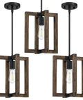 Three Pack Farmhouse Pendant Lights Kit With Adjustable One Light Wood Body Semi Flush Mount Ceiling Fixtures In Black Finish