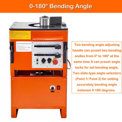 High Powered Electric Rebar Bender And Cutter With One Inch Capacity And 0 To 180 Degree Hydraulic Steel Bending Driven By A Rock Solid 1700W Motor, featuring two bending angle adjusters.
