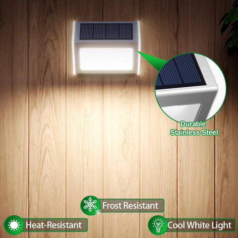 Durable stainless steel Solar Fence Lights 12 Pack Outdoor Waterproof Deck Lights for Garden with cool white glow shown.