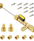 HVAC Valve Core Removal Tool Kit For Home Refrigeration, Includes 10 Valve Cores, 5 Brass Nuts, And 2 Brass Adapters For R410 R32 R22 R12 R407 R404 R600 Systems, Dual SAE 1/4 And 5/16 Ports, Great DIY Tinkering Upgrade. Brass tool kit with valve cores, adapters, and nuts