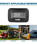 Digital Maintenance Hour Meter For Gear And Mowers AC DC 5V To 277V RL HM038AG H on black display, for mower, generator, forklift, motorhome
