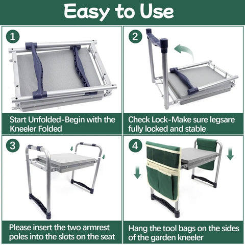 Instructions for assembling Heavy Duty Garden Kneeler And Seat With 11.5 Inch Wide Pad, Foldable Stool With Dual Tool Bags.