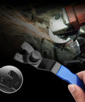Hardcore Adjustable Pin Spanner Wrench For Angle Grinders With Rock Solid Handle And Sweat Free Disc Swap Kit Forged From Premium Chisel Tool Steel Measuring Seven Point Two Five Inches In Bold Blue in use