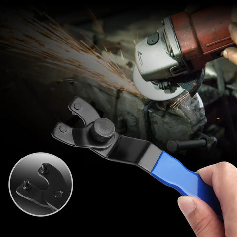 Hardcore Adjustable Pin Spanner Wrench For Angle Grinders With Rock Solid Handle And Sweat Free Disc Swap Kit Forged From Premium Chisel Tool Steel Measuring Seven Point Two Five Inches In Bold Blue in use