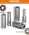Heavy Duty 16 Piece 3/8 Inch Drive Deep Socket Extractor Set That Makes Stripped Bolts And Frozen Nuts A Walk In The Park Metric Sae Sizes With Hex Adapter Pro Gear showing chrome-molybdenum deep sockets.