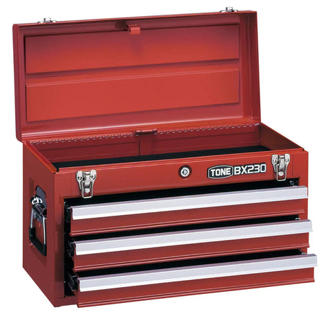 Red 87-Piece Socket Set With 3/8 and 1/2 Inch Drive, durable tool carry case open with visible drawers for storage