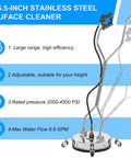 16.5 Inch Pressure Washer Surface Cleaner With 304 Stainless Steel Housing Dual Handles 4500 PSI Driveway Attachment