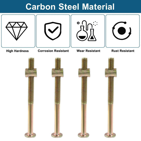 Rock Solid Bunk Bed Bolts Packed With Eight M8 Thread Hex Fasteners And Matching Bronze Nuts Built Different For Heavy Duty Furniture Assembly DIY Projects And Clean Room Setup That Actually Stays Tight Over Time - M8 threaded bolts made of carbon steel.
