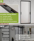 Concealed Sleek Sliding Glass Barn Door Kit With Soft Close Hardware, 40 By 87 Inches, Frosted Tempered Glass, Modern Black Frame