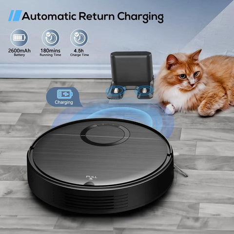 2 In 1 Robot Vacuum And Mop For Pet Owners With Strong Suction, Anti-Tangle Brushless Inlet, picks up pet hair, on hard floor