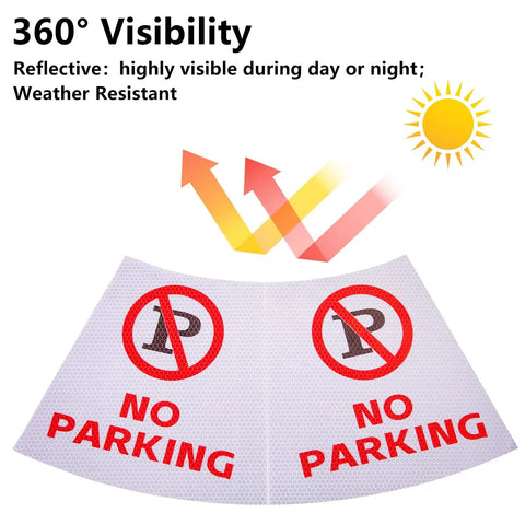 Six Pack 18 Inch No Parking Reflective Traffic Cones With 360 Reflective Collars, PVC Orange Safety Cones For Parking Lots, Driveways, Roadside Worksites, High Visibility, Durable Outdoor Use