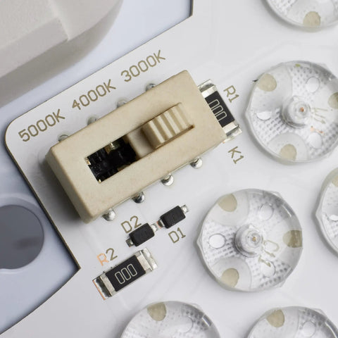 Close-up of ColorQuick CCT switch on Next-Level Color Temperature Selectable LED Flush Mount Ceiling Light, 3000K to 5000K range.