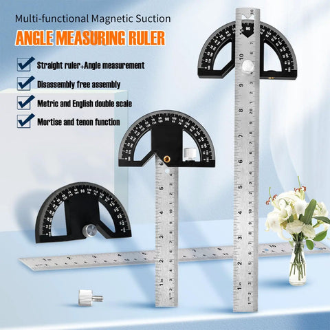 Heavy Duty 8 Inch Protractor Angle Finder Carpenter Square Adjustable Aluminum Gauge With 0 To 180 Degree Swing Arm on a table
