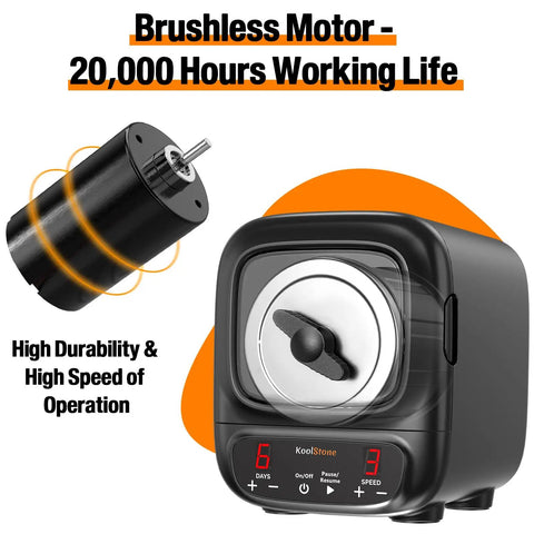 Pro Max Rock Tumbler Kit With 3Lb Capacity, Brushless Motor, showing durability and operation speed features.