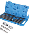 40 Piece Star Spline Hex Socket Bit Set With One Half Inch And Three Eighth Inch Square Drive in blue toolbox for repairs