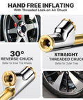 Two Pack 12 Inch Extended Reach Dual Head Air Chuck With 1/4 Inch FNPT Straight Foot Lock On Tire Inflator Chuck And Quick Plug