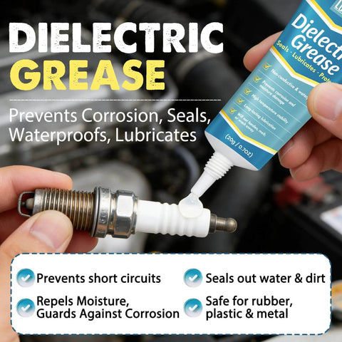 All Weather Waterproof Dielectric Grease With Brush For Automotive Electrical Connectors, Heat Resistant Silicone Paste For Spark Plugs, Battery Terminals, O Rings, Marine And Car Wiring, Seals Moisture And Stops Corrosion With Ease applied on a spark plug.