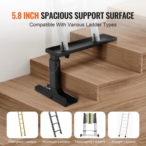 Stair-Friendly Ladder Leveler Extender, 23.4 x 5.8 Inch Non-Slip Stabilizer on stairs with various ladder types.