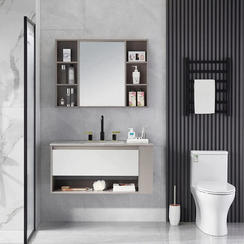 Modern bathroom with Matte Black And Brushed Gold 2-Handle 8-Inch Widespread Bathroom Faucet, solid brass sink mixer.