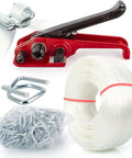 Top Shelf Straight Up Heavy Duty Packing Strapping Kit with 3/4 Inch Polyester Cord Roll, hand tool, metal buckles, clamps.